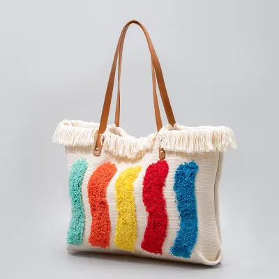 Women Fashion Canvas Large Capacity Tassel Beach Tote Shoulder Bag