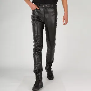 Men's Cycling Solid Color PU Pants Tight-Fitting Fleece-Lined Mid-Waist
