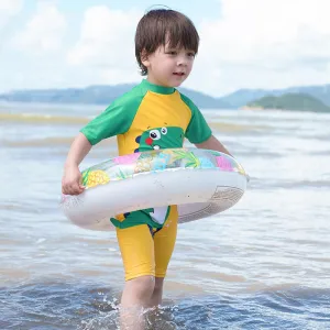 Kids Boys Fashion Cute Cartoon Breathable Short-Sleeve Swimsuit Swimming Cap Two-Piece Set