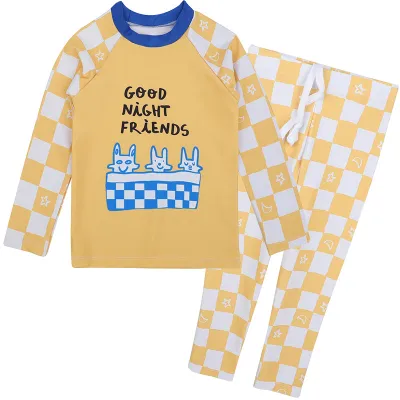 Kids Boys And Girls Fashion Printed Long Sleeve Quick-Drying Swimsuit Two-Piece Set