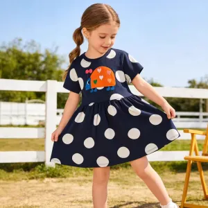 Kids Girls' Fashion Casual Summer Cotton Embroidered Dot Print Short Sleeve Princess Dress