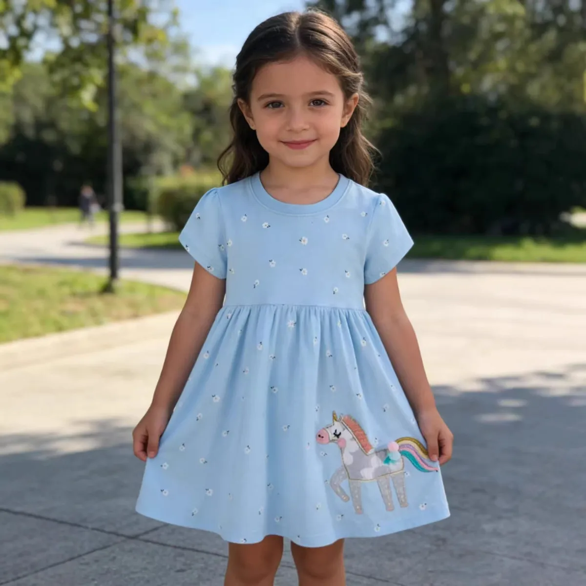 Kids Girls Fashion Casual Summer Printed Short Sleeve Cotton Princess Dress