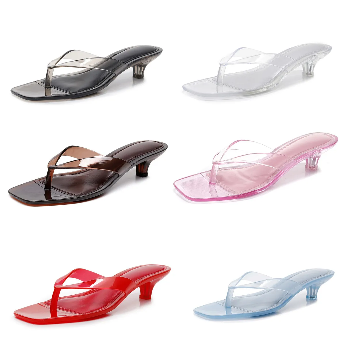Summer Women's Fashion Clip-On Square High-Heel Slippers