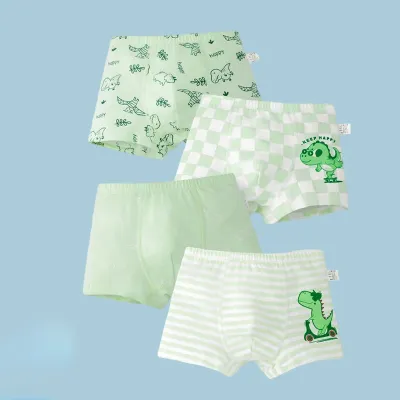 Kids Boys Fashion Cartoon Printed Cotton Boxer Briefs 4pcs-Set Pajamas