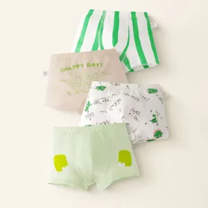 Kids Boys Cartoon Printed Cotton Boxer Briefs 4pcs Pajamas Set