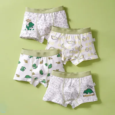 Kids Boys Fashion Cartoon Printed Cotton Boxer Briefs 4pcs-Set Pajamas
