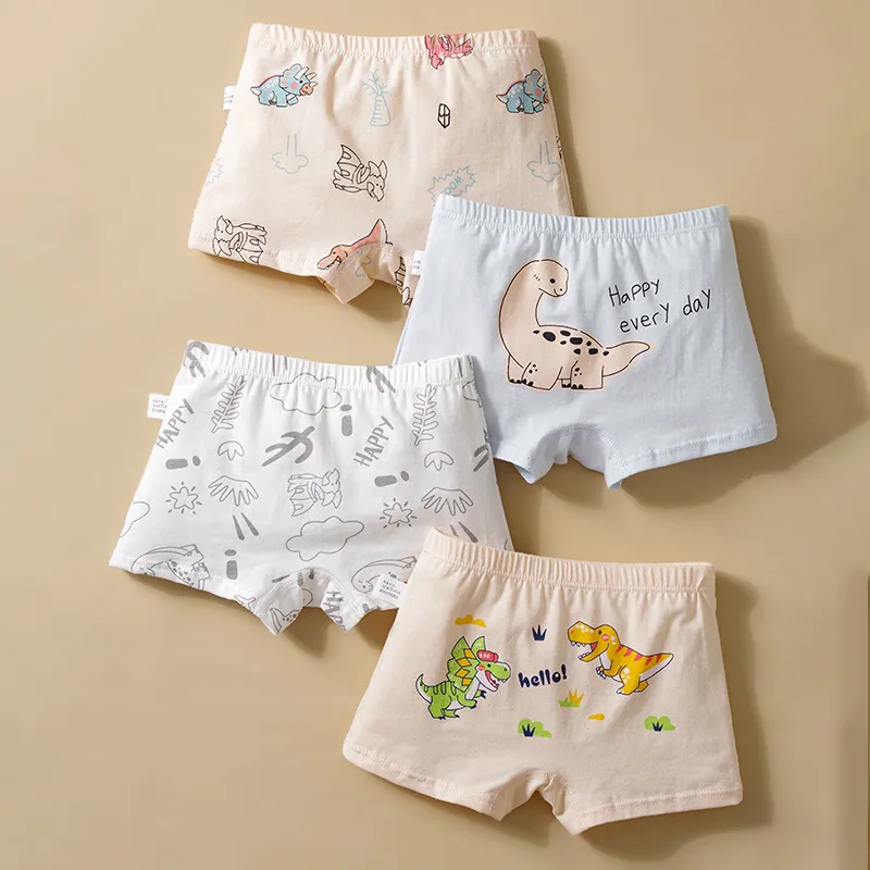 Kids Boys Fashion Cartoon Printed Cotton Boxer Briefs 4pcs-Set