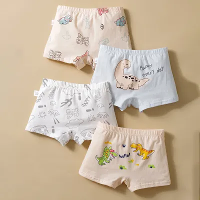 Kids Boys Fashion Cartoon Printed Cotton Boxer Briefs 4pcs-Set