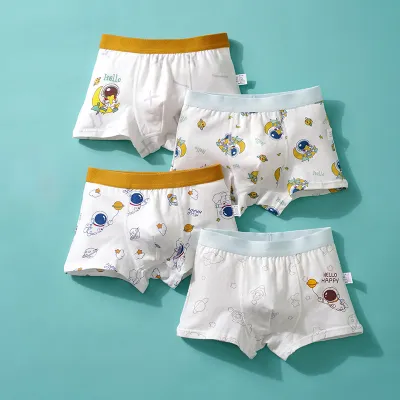 Kids Boys Fashion Cartoon Printed Cotton Boxer Briefs 4pcs-Set