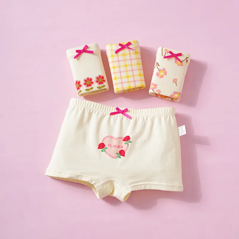 Kids Girls Fashion Cute Printed Cotton Four-Corner Panties 4pcs-Set