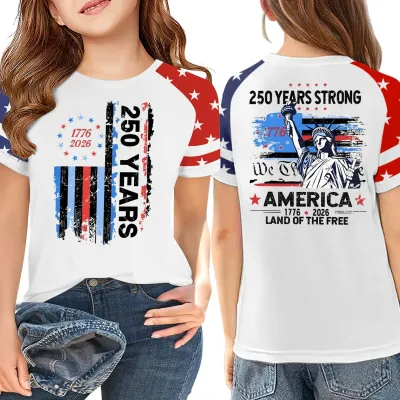 Kids Boys and Girls Fashion Independence Day Printed Round Neck Loose Short Sleeve T-Shirt