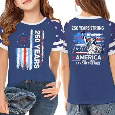 Kids Boys and Girls Fashion Independence Day Printed Round Neck Loose Short Sleeve T-Shirt