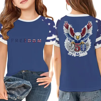 Kids Boys Girls Fashion Independence Day Letter Print Round Neck Short Sleeve T-Shirt