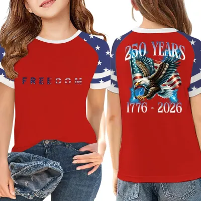 Kids Boys And Girls Independence Day Printed Round Neck Loose T-Shirt