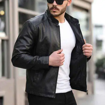 Autumn Men Casual PU Jacket Lightweight Standard Fit