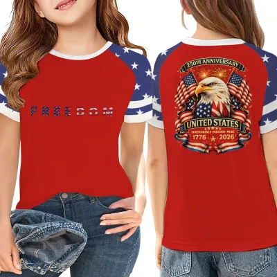 Kids Boys Fashion Independence Day Printed Round Neck Loose Short Sleeve T-Shirt