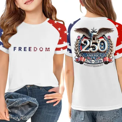 Kids Boys And Girls Independence Day Printed Milk Fiber Round Neck Loose Short Sleeve T-Shirt