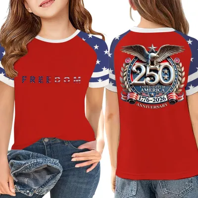 Kids Boys And Girls Independence Day Printed Milk Fiber Round Neck Loose Short Sleeve T-Shirt