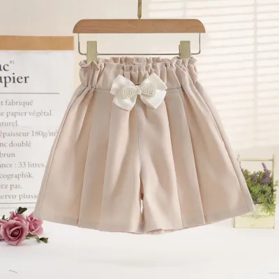 Kids Girls Summer Solid Color Bowknot Loose Wide Leg Shorts