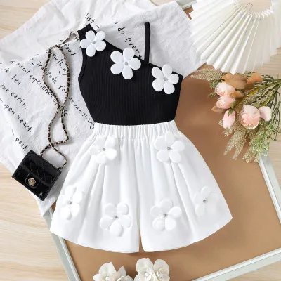 Kids Girls Fashion Cute Summer Floral Tank Top Shorts Two-Piece Set