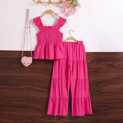 Kids Girls Fashion Casual Summer Solid Color Tank Top Wide Leg Pants Two-Piece Set
