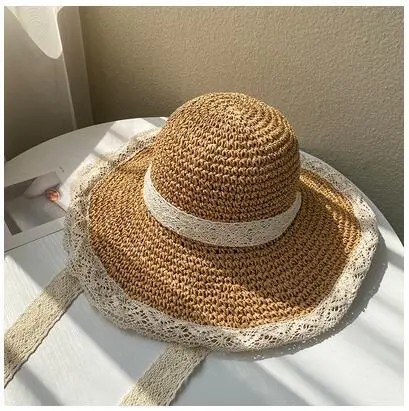 Women Fashion Lace Summer Beach Straw Dome Hat