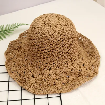 Women's Handmade Crochet Big Brim Sunhat Beach Vacation Straw Hat