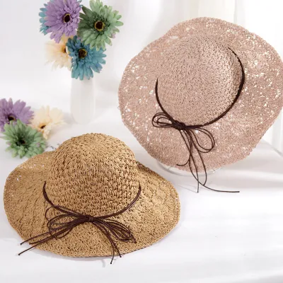 Women Fashion Casual Handmade Crochet Big Brim Sunhat Beach Vacation Straw Hats