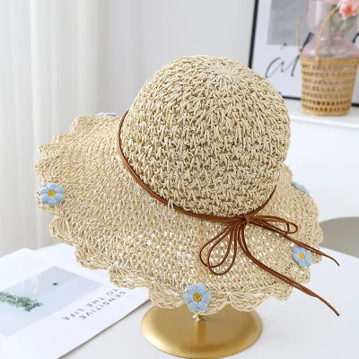 Women Fashion Casual Summer Beach Flower Decoration Vacation Straw Sun Hat