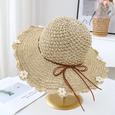 Women Fashion Casual Summer Beach Flower Decoration Vacation Straw Sun Hat