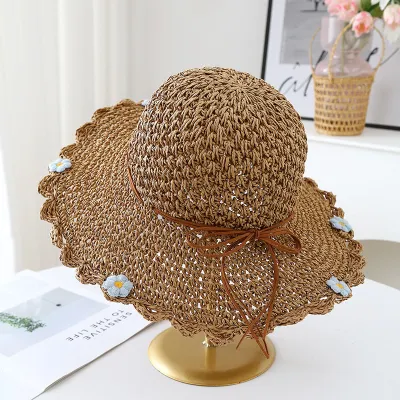 Women Fashion Casual Summer Beach Flower Decoration Vacation Straw Sun Hat