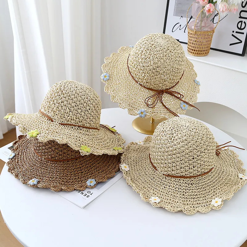 Women Fashion Casual Summer Beach Flower Decoration Vacation Straw Sun Hat
