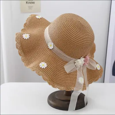 Women Fashion Casual Summer Flower Decoration Vacation Straw Hats Dome Crown