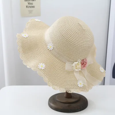 Women Fashion Casual Summer Flower Decoration Vacation Straw Hats Dome Crown