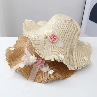 Women Fashion Casual Summer Flower Decoration Vacation Straw Hats