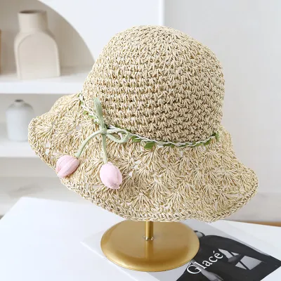Women Fashion Casual Summer Wide Brim Tulip Straw Dome Hats