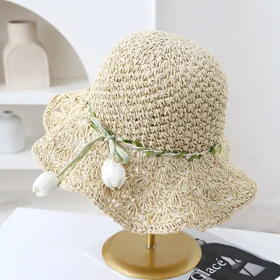 Women Fashion Casual Summer Wide Brim Tulip Straw Dome Hats