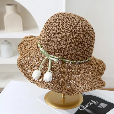 Women Fashion Casual Summer Wide Brim Tulip Straw Dome Hats