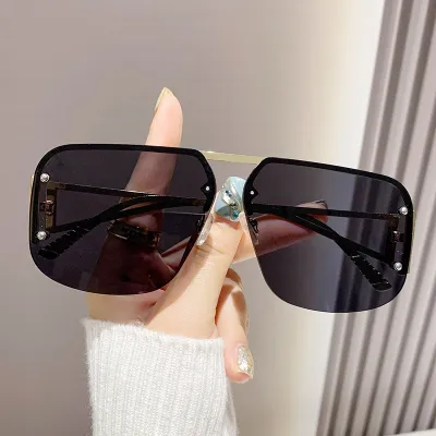 Women Fashion Casual Metal Half Frame Aviator Sunglasses