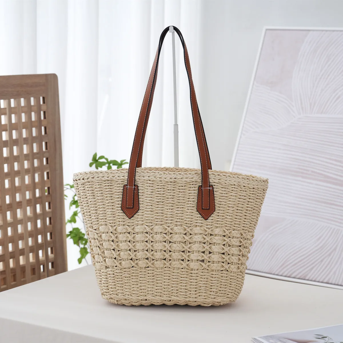 Women Fashion Casual Large Capacity Woven Vacation Straw Shoulder Bags