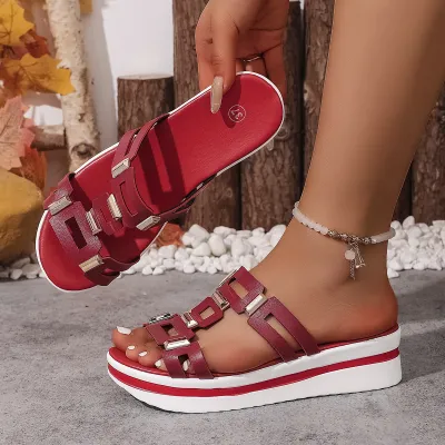 Women Fashion Peep Toe PU Platform Beach Slippers