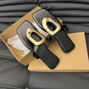 Women's Square-Toe Metal Buckle Flip-Flops Flat Beach Slippers Plus Size