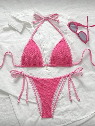 Women Fashion Sexy Halter-Neck Lace-Up Bikini Swimsuit