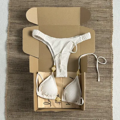 Women Fashion Sexy Solid Color Beaded Halter-Neck Bikini Swimsuit