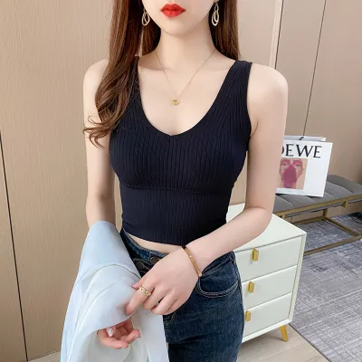 Women Fashion Casual Summer Solid Color With Chest Pad Tank Top