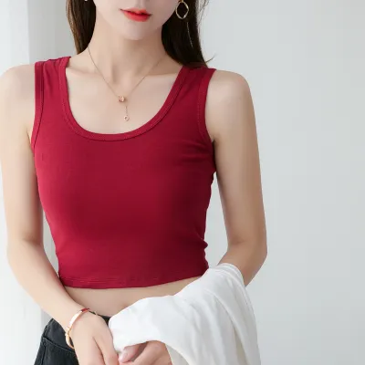 Women Fashion Casual Simple Summer Cotton Solid Color Slim-Fit Tank Top