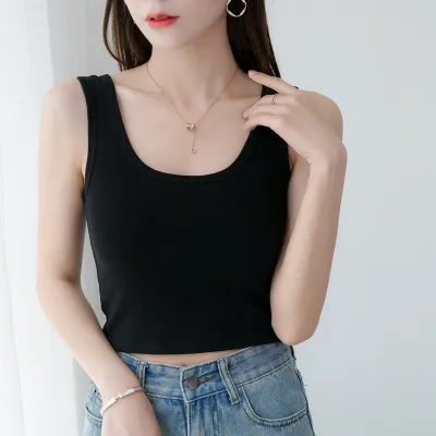 Women Fashion Casual Simple Summer Cotton Solid Color Slim-Fit Tank Top