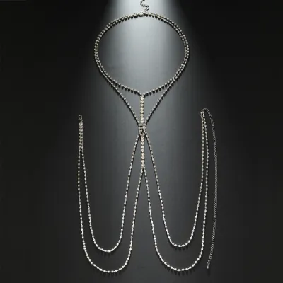 Men Fashion Exaggerated Rhinestone Multi-Layer Tassel Body Chain