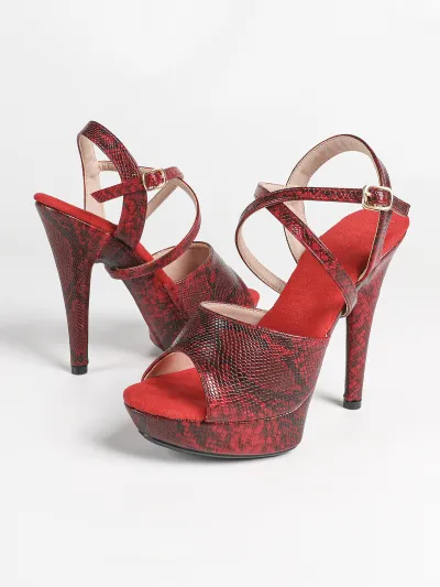 Women Fashion Snake Pattern Cross Strap Peep-Toe Platform Pole Dancing Super High Heels
