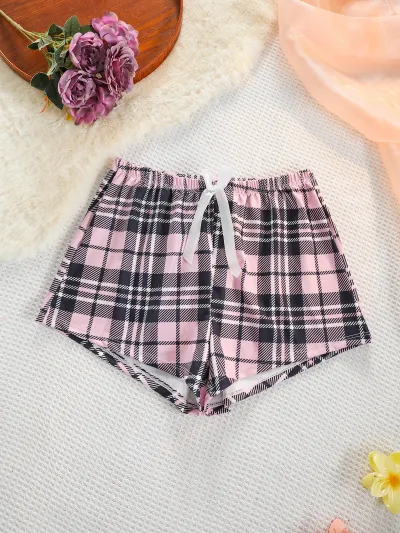 Women Fashion Casual Plaid Printed Pajamas Shorts
